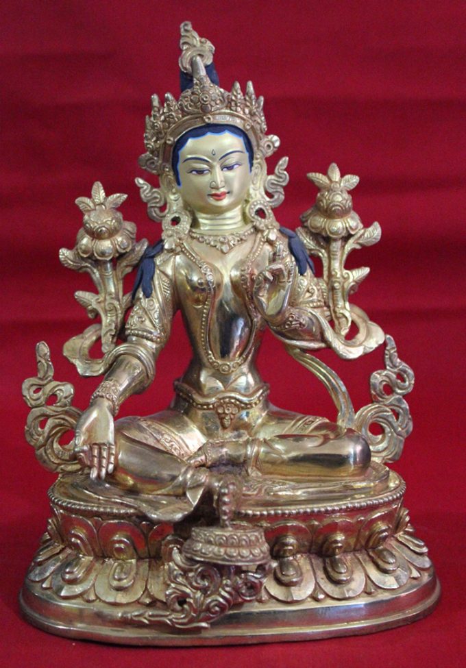 Full Gold Green Tara Statue for sale