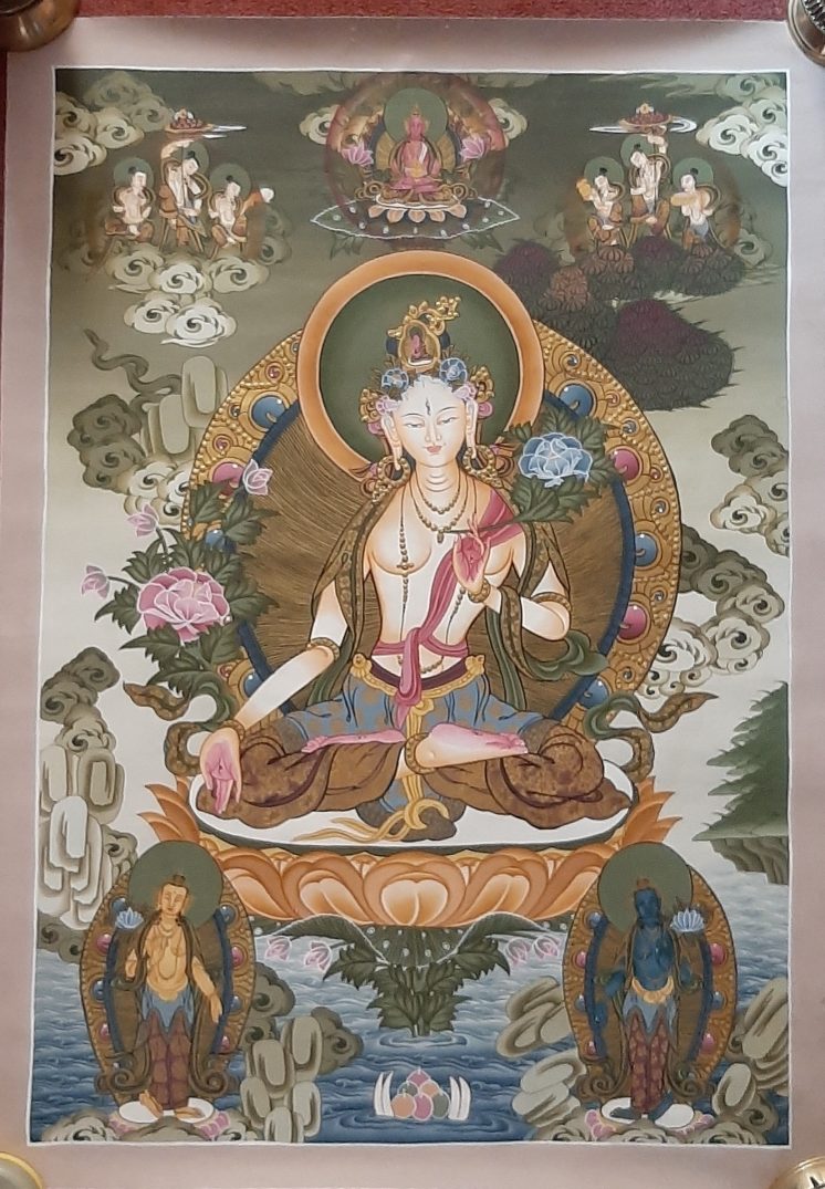 White Goddess Tara Tibetan Thangka Painting for house warming