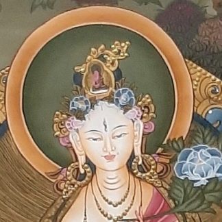 White Goddess Tara Tibetan Thangka Painting for house warming - face zoom