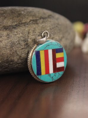 Buddhist Flag Turquoise Silver Pendant - New Years Gifts For Buddhist Friends