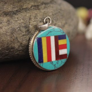 Buddhist Flag Turquoise Silver Pendant - New Years Gifts For Buddhist Friends