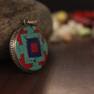 Turquoise Coral Lapis Silver Mandala Pendant