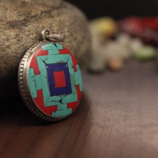 Turquoise Coral Lapis Silver Mandala Pendant
