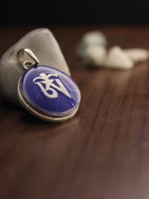 Lapis Silver Tibetan Om Pendant