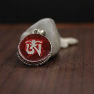 Coral Silver Tibetan Om Pendant