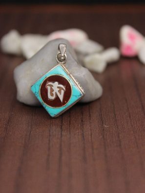 Turquoise Coral Tibetan Om Pendant