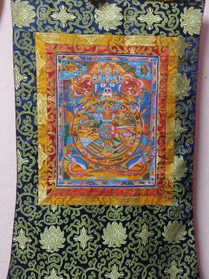 Wheel Of Life Thangka(37x29 cm)with brocade Nepal